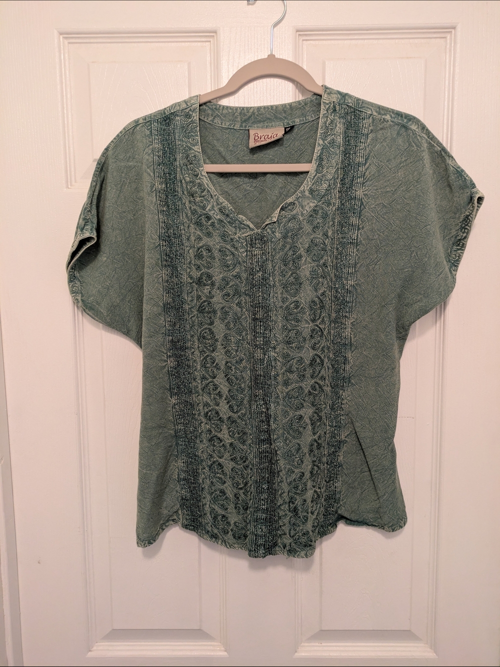 Sage Green Whimsical Fairy ✨🧚‍♂️ V-Neck Embroidered Women's Top